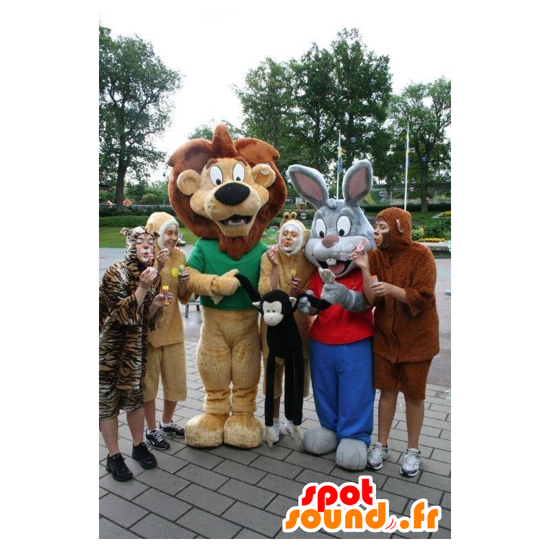 2 maskotki brązowy Lew i szare i białe króliki - MASFR22472 - Lion Maskotki 2 maskotki brązowy Lew i szare i białe króliki - MASFR22472 - Lion Maskotki
