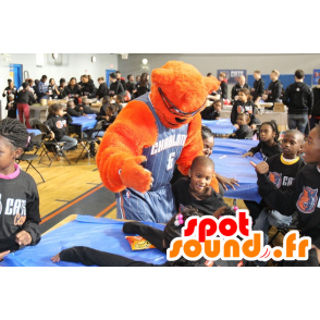 Mascot alaranjado do urso com basquete óculos segurando - MASFR22473 - mascote do urso