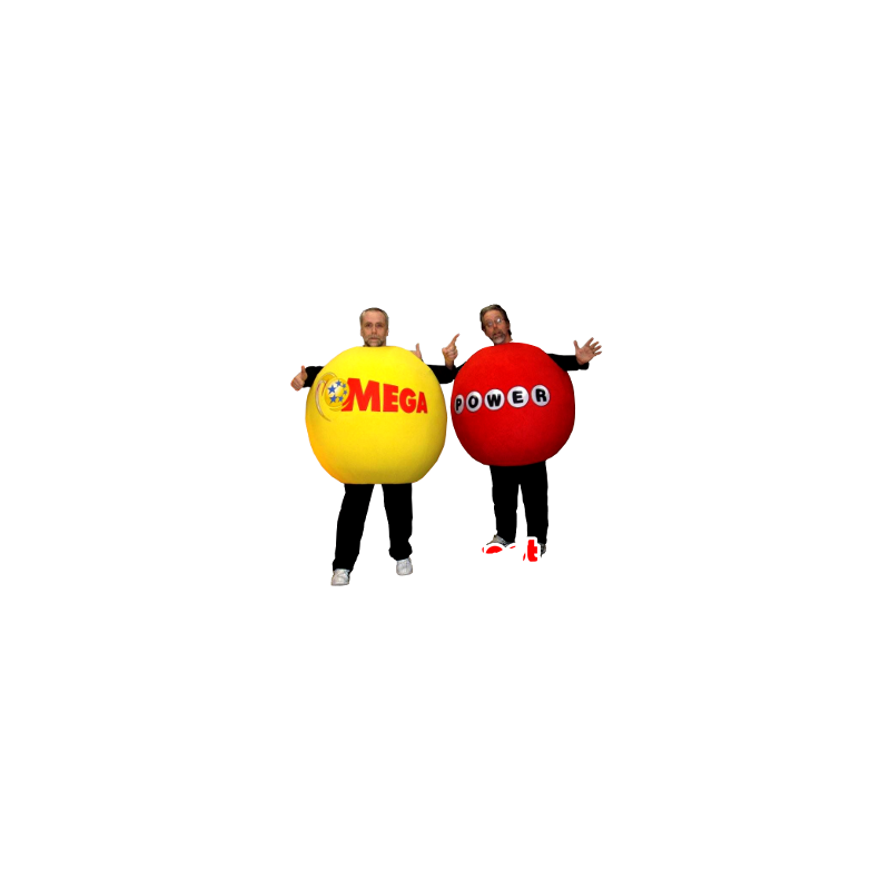 2 μασκότ γιγαντιαία μπάλες, κόκκινο και κίτρινο - MASFR22483 - μασκότ αντικείμενα