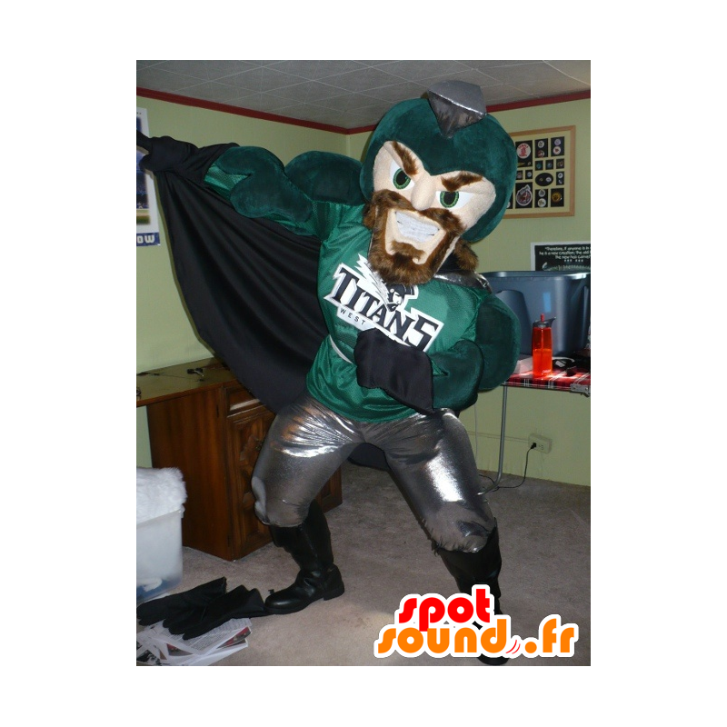 Cavaleiro Mascot, super herói, verde e cinza - MASFR22484 - cavaleiros mascotes