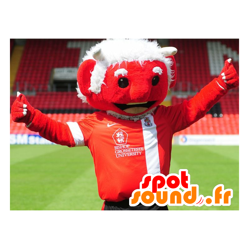 Mascot rød djevel med hvitt hår  - MASFR22486 - utdødde dyr Maskoter