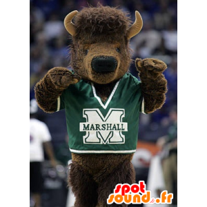 Brun buffalo maskot, bison, i sportstøj - Sportsmaskot - MASFR22487 - SpotSound.fr