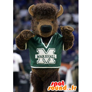 Brun buffalo maskot, bison, i sportstøj - Sportsmaskot - MASFR22487 - SpotSound.fr