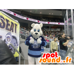 Mascota del oso polar con un jersey azul - MASFR22491 - Oso mascota