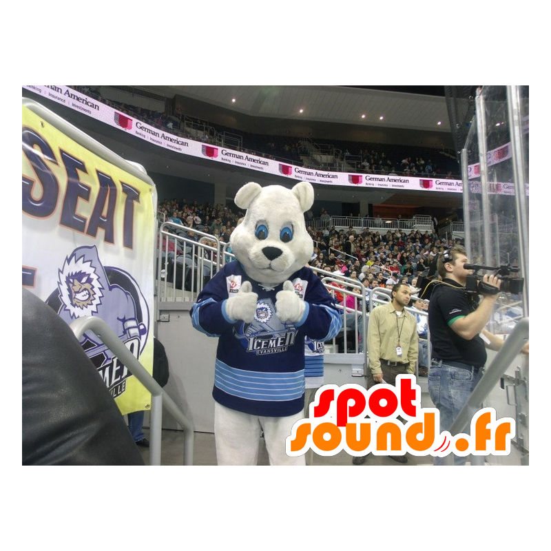 Polar Bear Mascot with a blue jersey - MASFR22491 - Bear mascot