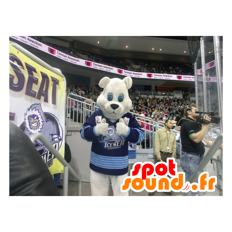 Polar Bear mascotte, een blauwe trui - MASFR22491 - Bear Mascot