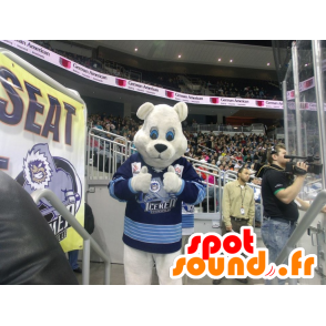 Mascotte d'ours blanc, avec un maillot bleu - MASFR22491 - Mascotte d'ours