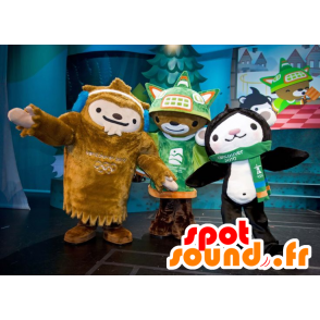 3 mascot, a teddy bear, a black and white monkey and a brown yeti - MASFR22493 - Mascots monkey