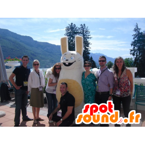 Mascot velký králík bílé a béžové, modré oči - MASFR22494 - maskot králíci