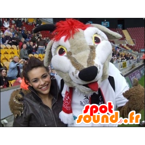 Weiß Hund Maskottchen, beige und rot, in der Sportkleidung - MASFR22496 - Hund-Maskottchen