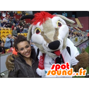 Weiß Hund Maskottchen, beige und rot, in der Sportkleidung - MASFR22496 - Hund-Maskottchen