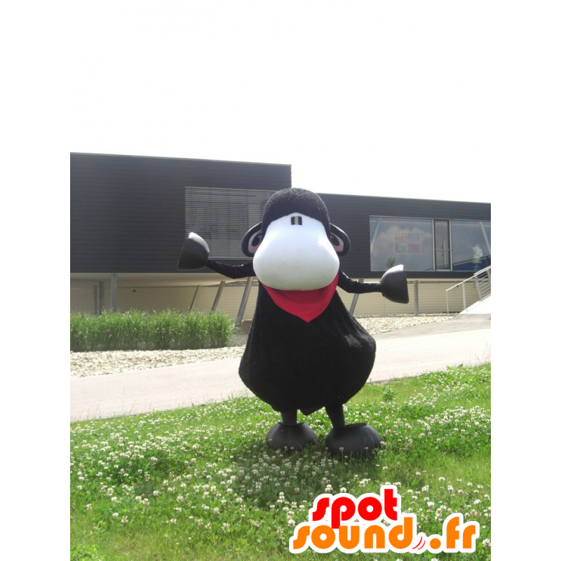 Mascotte de singe noir et blanc, avec un foulard rouge - MASFR22497 - Mascottes Singe