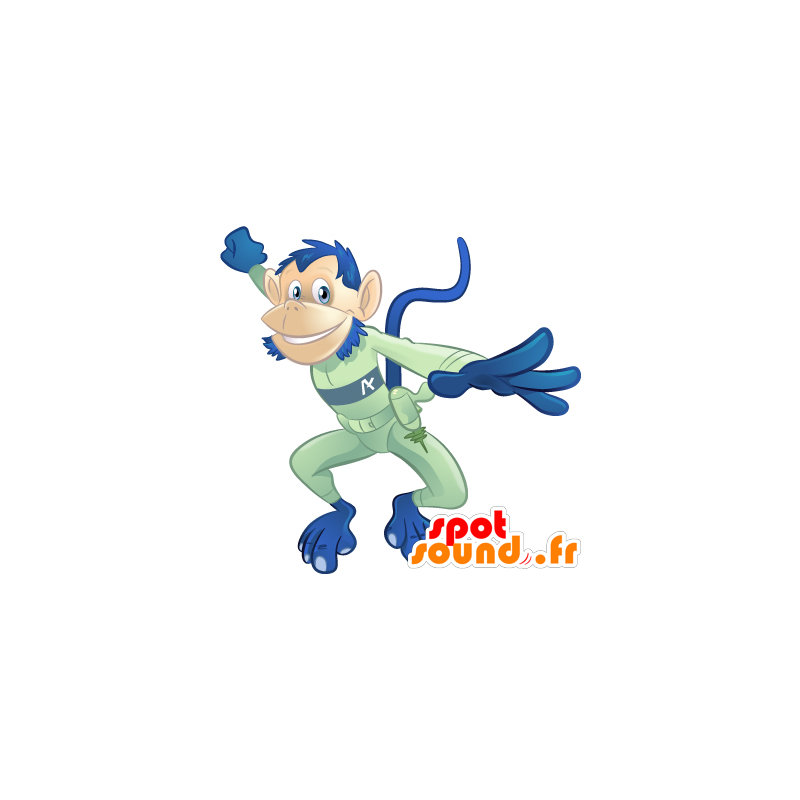 Blue Monkey mascotte, combinazione futuristico verde - MASFR22498 - Scimmia mascotte