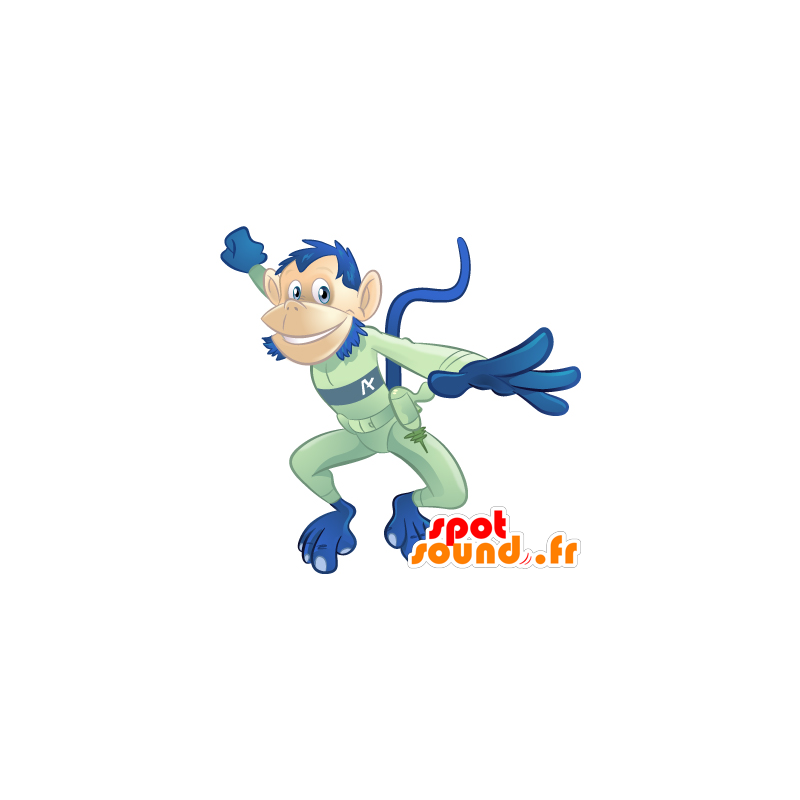 Mascotte de singe bleu, en combinaison futuriste verte - MASFR22498 - Mascottes Singe