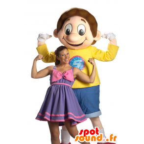 Poika maskotti, pukeutunut sininen ja keltainen hymyillen koulupoika - MASFR22499 - Mascottes Enfant