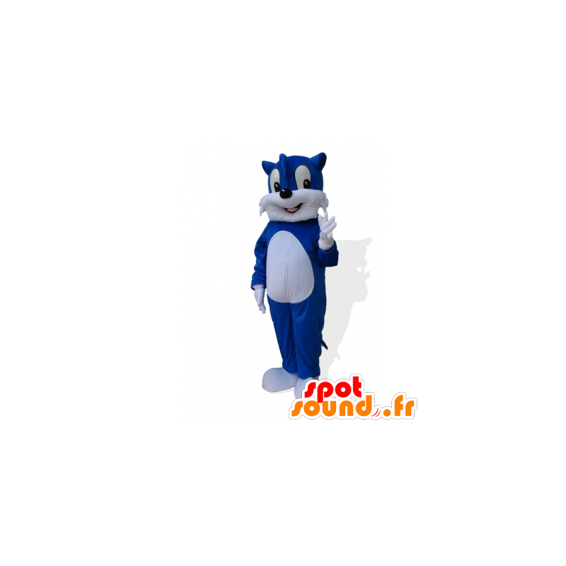 Blue and white cat mascot, giant cute - MASFR22500 - Cat mascots