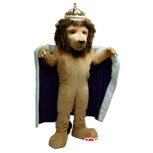 Leeuw mascotte gekleed als een koning, met een cape en een kroon - MASFR22503 - Lion Mascottes