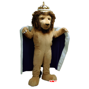 Lev maskot oblečený jako král, s kapucí a korunou - MASFR22503 - lev Maskoti