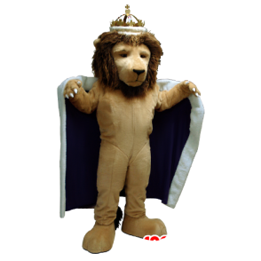 Lion mascot dressed as a king, with a cape and a crown - MASFR22503 - Lion mascots