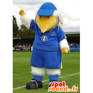 Mascot grote witte en gele vogel, blauwe uitrusting - MASFR22507 - Mascot vogels