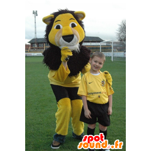 Yellow lion mascot, black and white and hairy - MASFR22512 - Lion mascots