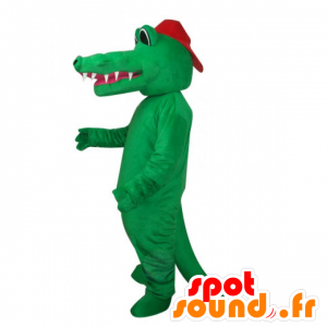 Green crocodile mascot, naked, with a cap - MASFR22514 - Mascot of crocodiles