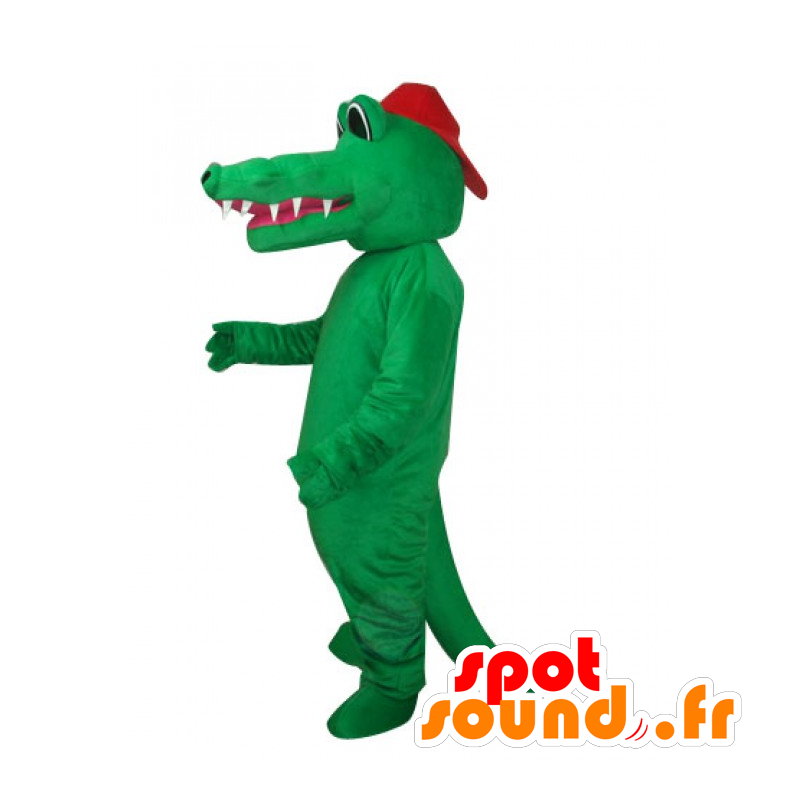 Groene krokodil mascotte, naakt, met een pet - MASFR22514 - Mascot krokodillen