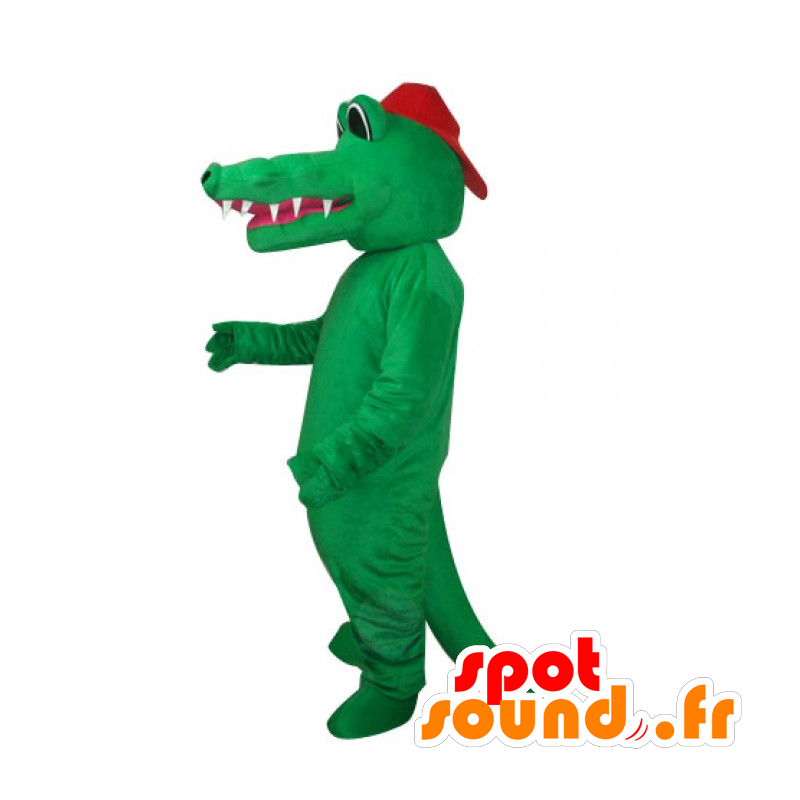 Mascota verde cocodrilo, desnudo, con una gorra - MASFR22514 - Mascota de cocodrilos