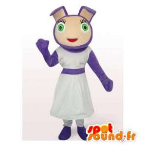 紫うさぎのマスコット。紫の女の子のコスチューム-MASFR006507-ウサギのマスコット