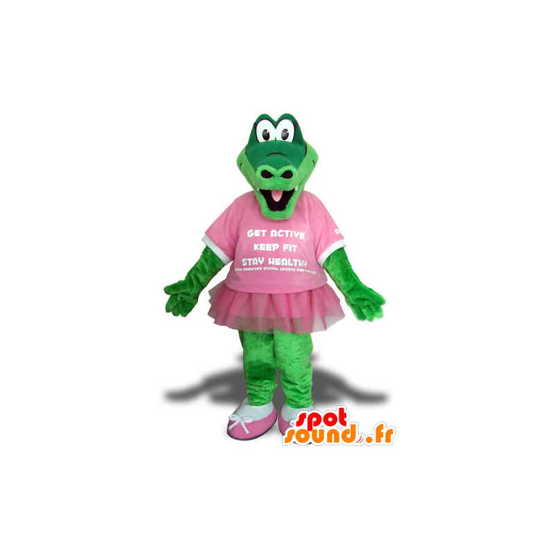 Mascota del cocodrilo verde, con un tutú rosa - MASFR22517 - Mascota de cocodrilos