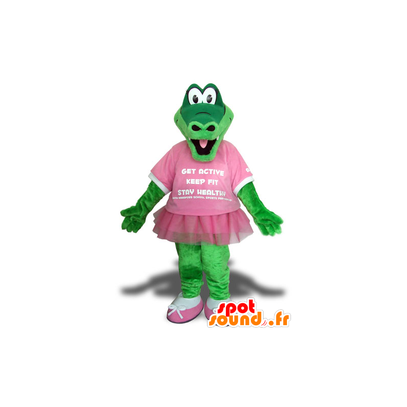 Mascotte de crocodile vert, avec un tutu rose - MASFR22517 - Mascotte de crocodiles