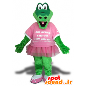 Mascote crocodilo verde, com um tutu cor de rosa - MASFR22517 - crocodilos mascote