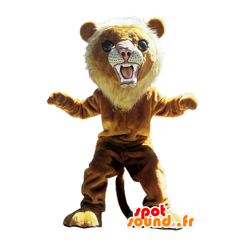 Brown mascotte leone, tigre feroce - MASFR22518 - Mascotte Leone