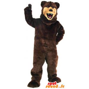 Mascota del oso feroz, marrón y beige, toda peluda - MASFR22520 - Oso mascota