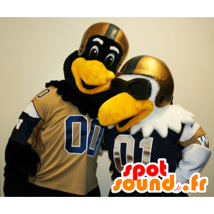 2 fuglemaskoter, en svart og en hvit, med hjelmer - MASFR22529 - Mascot fugler
