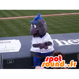 Mascotte d'oiseau gris et bleu, en tenue de sport - MASFR22530 - Mascotte d'oiseaux