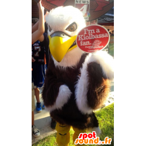 Aquila mascotte marrone, bianco e giallo, peloso e impressionante - MASFR22531 - Mascotte degli uccelli