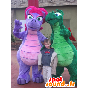 2 dragon mascots, colorful dinosaurs - MASFR22533 - Dragon mascot