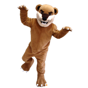 Mascotte de tigre, de félin marron, beige et blanc - MASFR22536 - Mascottes Tigre