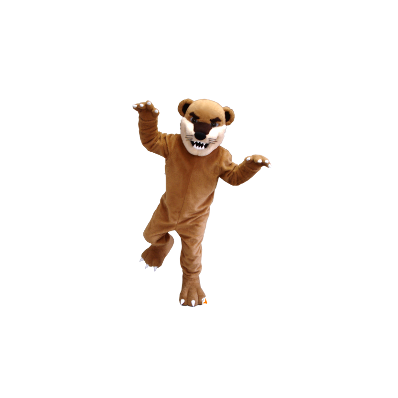 Tiger mascot, brown feline, beige and white - MASFR22536 - Tiger mascots