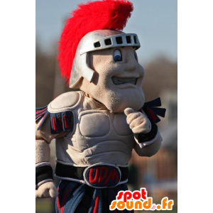 Joviale ridder mascotte, met een helm en een grijze armor - MASFR22537 - mascottes Knights