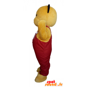 Giallo mascotte orsacchiotto, in tuta rossa - MASFR22600 - Mascotte orso