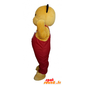 Giallo mascotte orsacchiotto, in tuta rossa - MASFR22600 - Mascotte orso