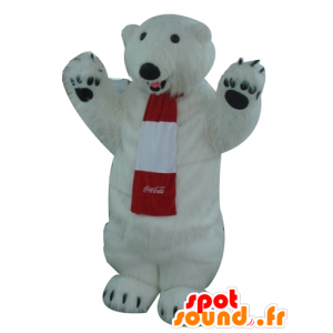 Mascotte d'ours polaire blanc, tout poilu - Mascotte Coca-Cola - MASFR22601 - Mascotte d'ours