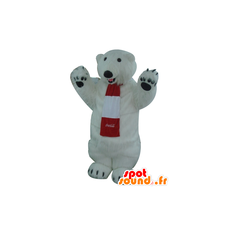 Mascotte d'ours polaire blanc, tout poilu - Mascotte Coca-Cola - MASFR22601 - Mascotte d'ours