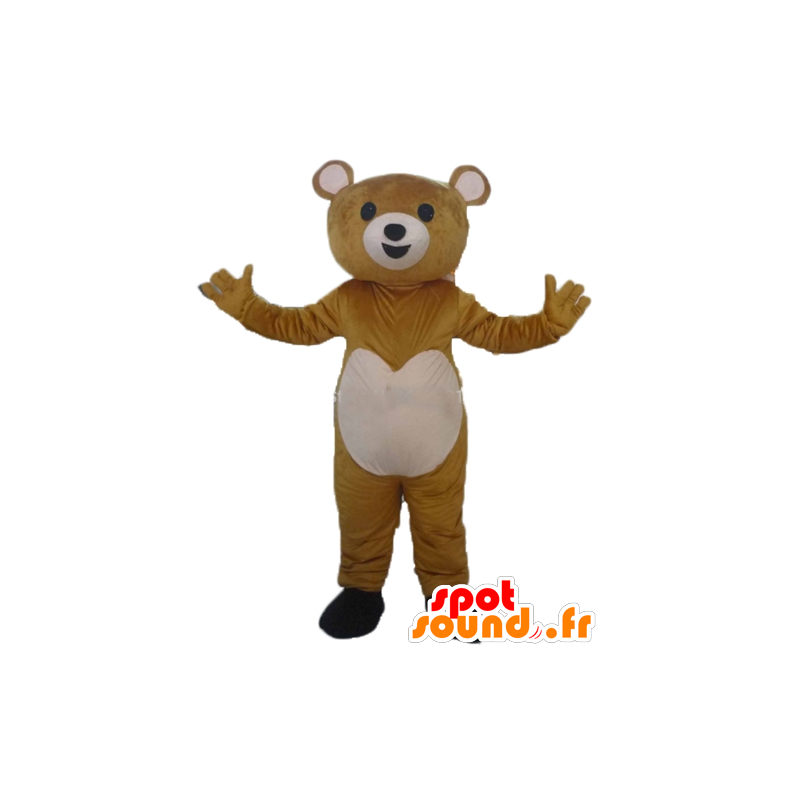 Mascotte orsacchiotto marrone e rosa, molto toccante - MASFR22605 - Mascotte orso