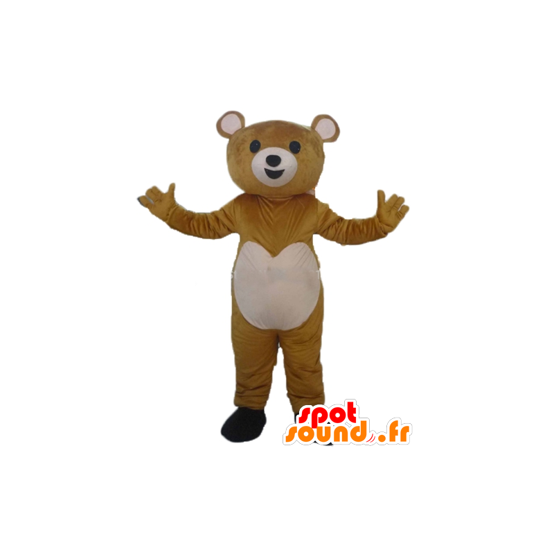 Maskottchen Teddy braun und rosa, sehr berührend - MASFR22605 - Bär Maskottchen