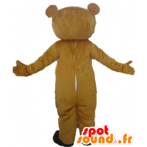 Mascotte de nounours marron et rose, très attendrissant - MASFR22605 - Mascotte d'ours