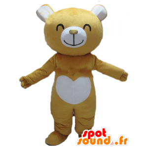 Maskotti keltainen ja valkoinen nallekarhuja, iloinen - MASFR22606 - Bear Mascot