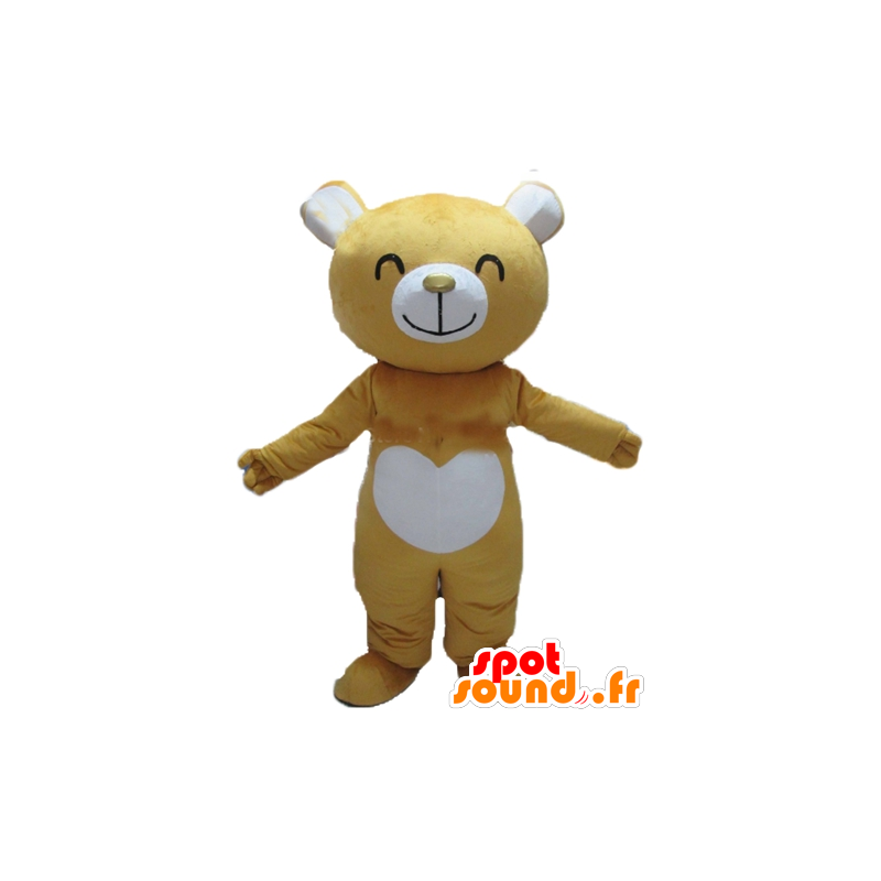 Maskottchen gelben und weißen Teddybären, heiter - MASFR22606 - Bär Maskottchen